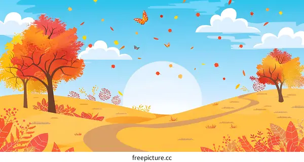 Autumn Landscape with Red and Yellow Trees