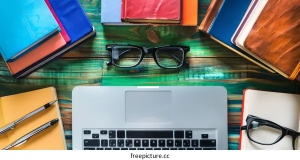 Laptop, Books, and Pens on a Desk