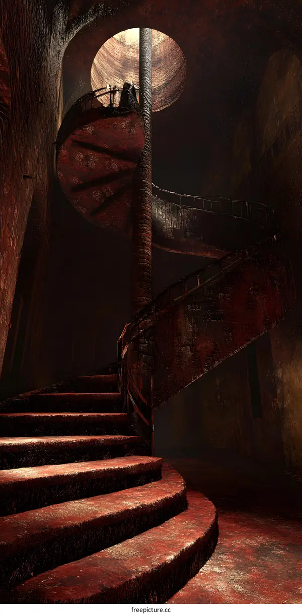 Dark Spiral Staircase in Red Brick Tower