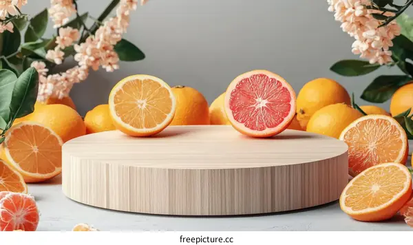 Citrus Fruits Display on Wooden Platform