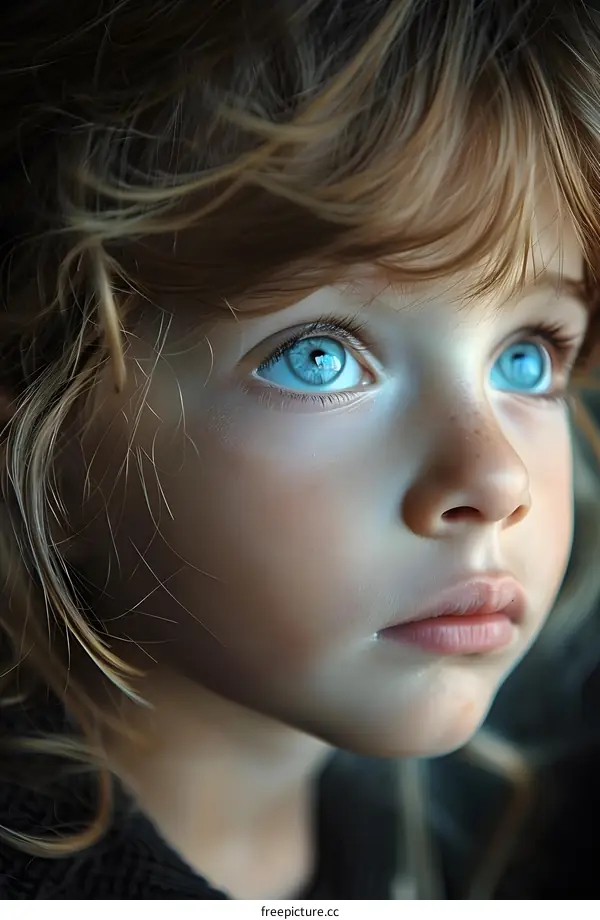 Close Up Portrait of a Young Girl with Blue Eyes