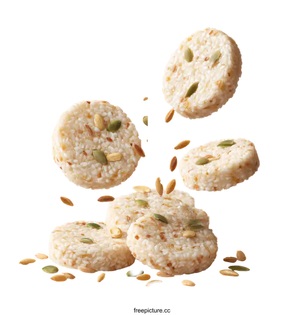 [Transparent Background PNG]Crispy Cereal Snacks with Seeds in Motion
