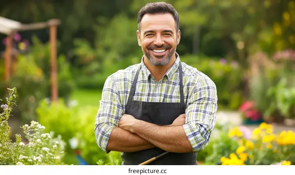 Smiling Gardener in a Garden Setting