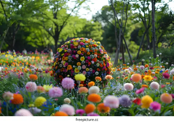 Colorful Flower Garden with Round Flower Arrangement