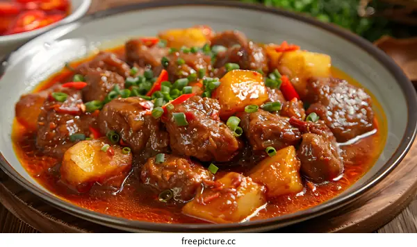 A plate of delicious food with potatoes and beef
