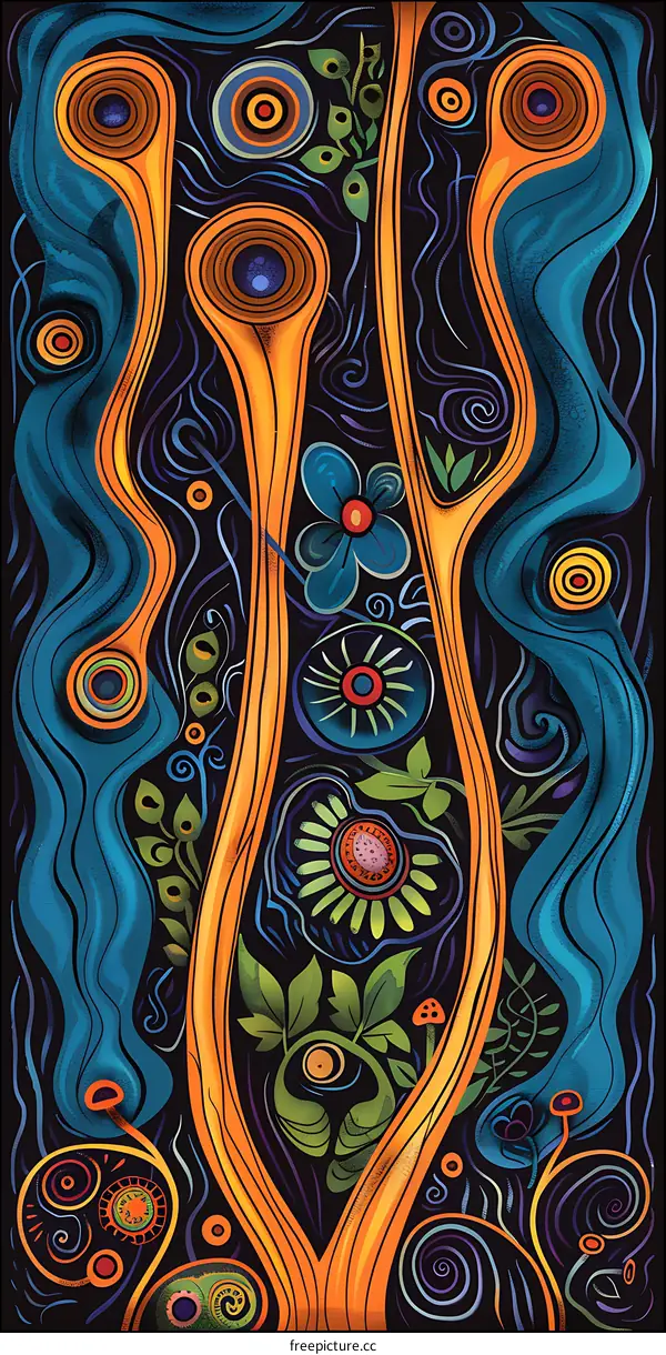 Abstract Art Illustration With Orange And Blue Colors