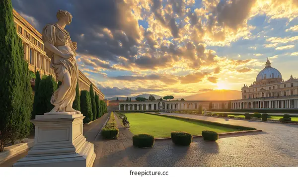 Sunset Over the Courtyard of the Basilica di San Pietro in Vaticano