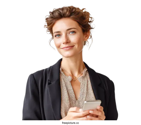 [Transparent Background PNG]Business Woman Holding Smartphone Portrait