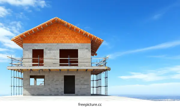 Under Construction House Against Blue Sky