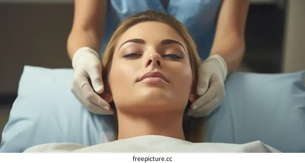 relaxed woman receiving head massage in spa