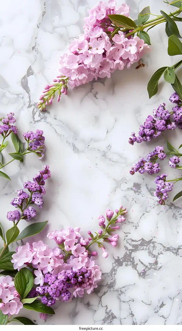 Lilac Flowers on Marble Background