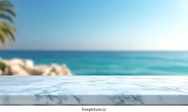 Marble Tabletop with Seaside Background