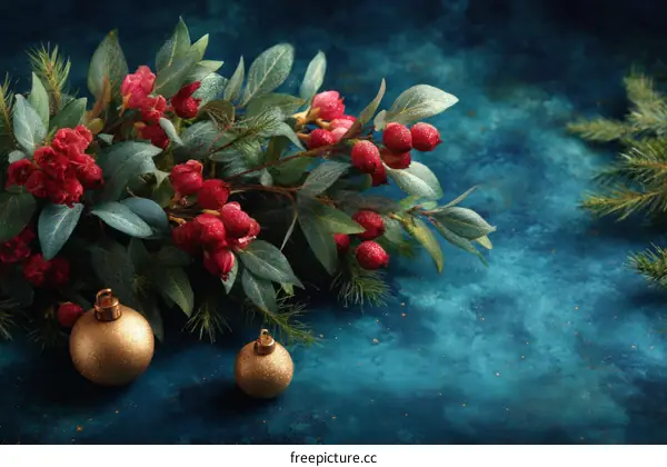 Christmas Decorative Arrangement on Teal Background