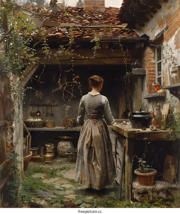 A woman is cooking in a kitchen.