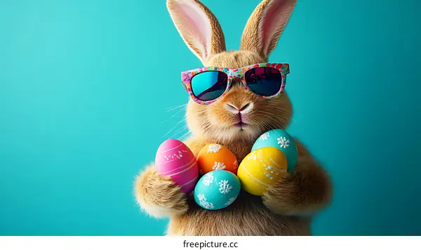 Easter Bunny with Sunglasses and Eggs