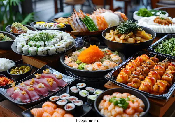 Assortment of Japanese Food on Table