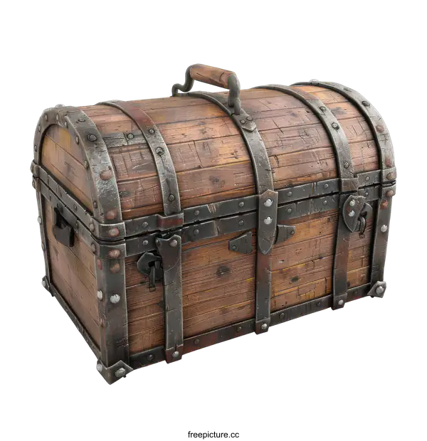 [Transparent Background PNG]Old Wooden Chest Isolated on Black