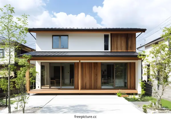 Modern Japanese Style House with Wooden Facade