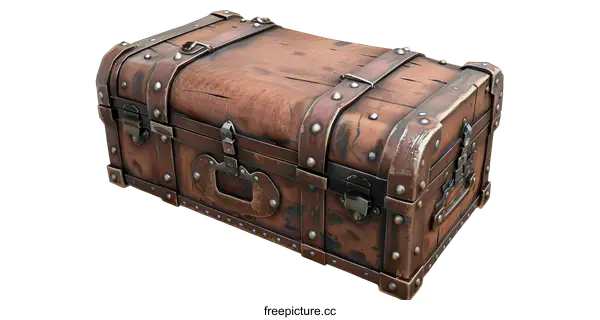 [Transparent Background PNG]An old wooden treasure chest with rusty metal.