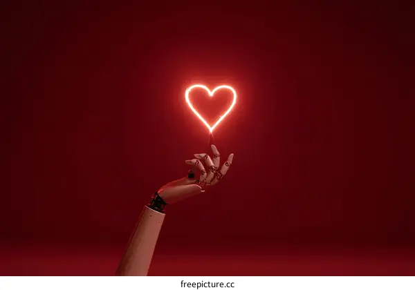 Robotic Hand Holds Neon Heart