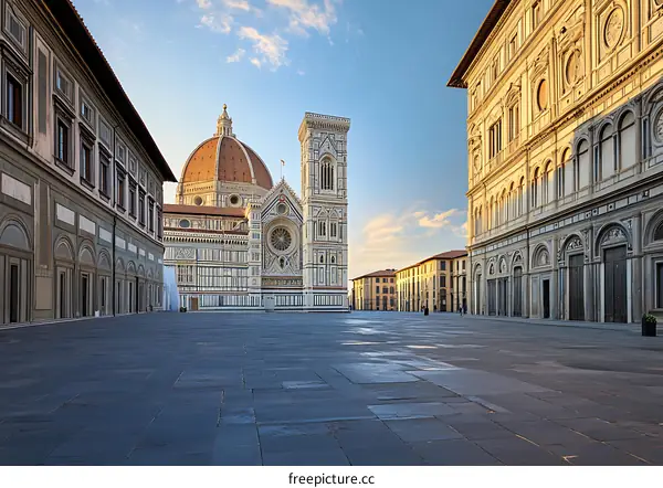 Florence Cathedral and the surrounding buildings at sunset