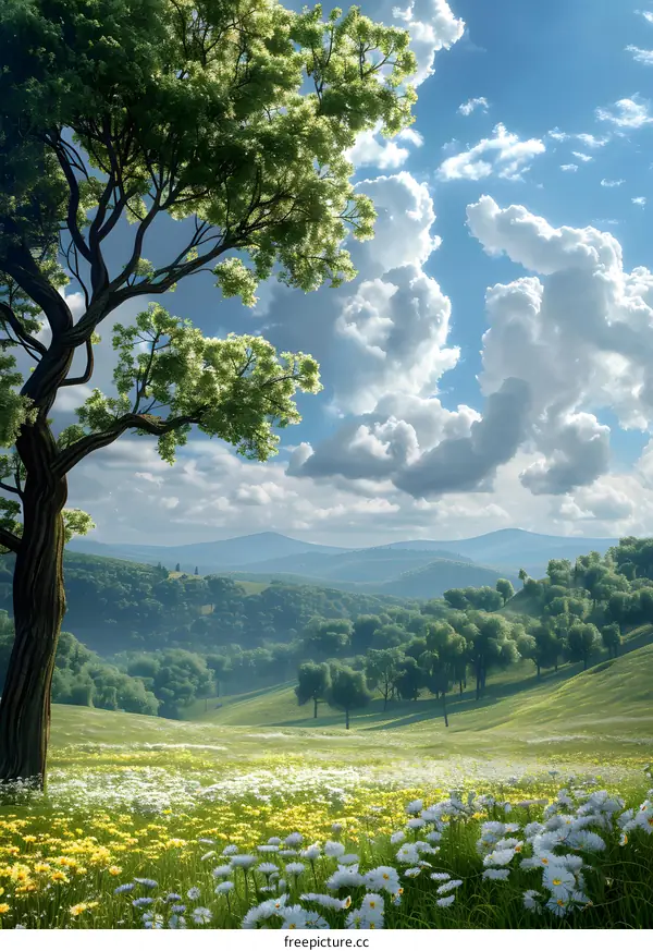 The scenery of the mountain and the meadow