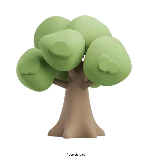 [Transparent Background PNG]3D Cartoon Tree Illustration with Green Leaves