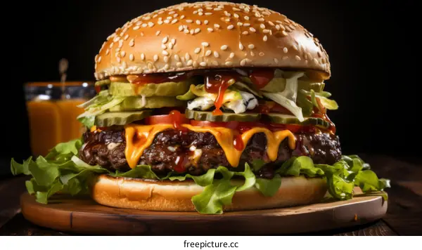Tasty Cheeseburger with Lettuce, Tomato, Onion, Pickles