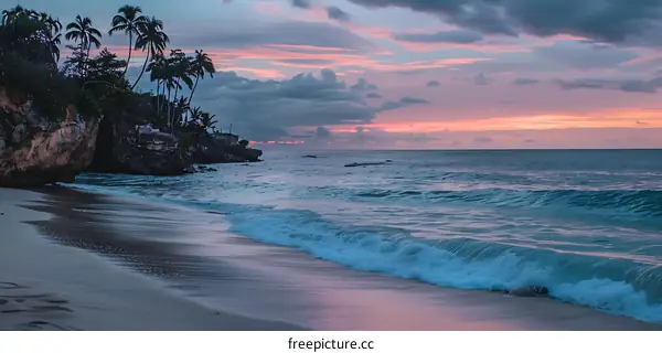Pink Sunset Beach Landscape Ocean Waves