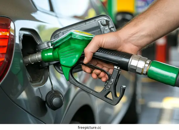 Refueling a Gray Car at a Gas Station