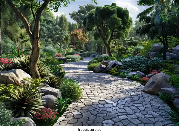 Lush Garden Path with Stone Stepping Stones