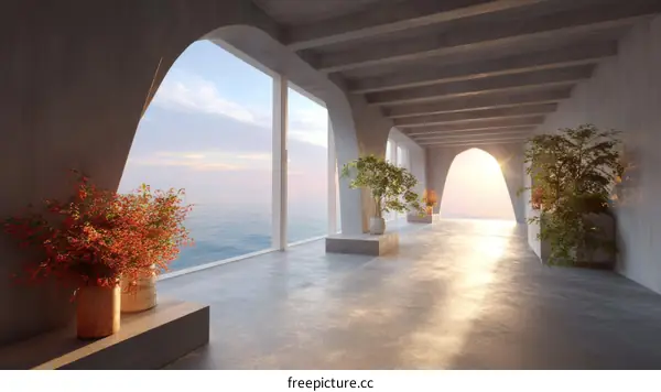 Modern Seaside Balcony Architecture Illustration