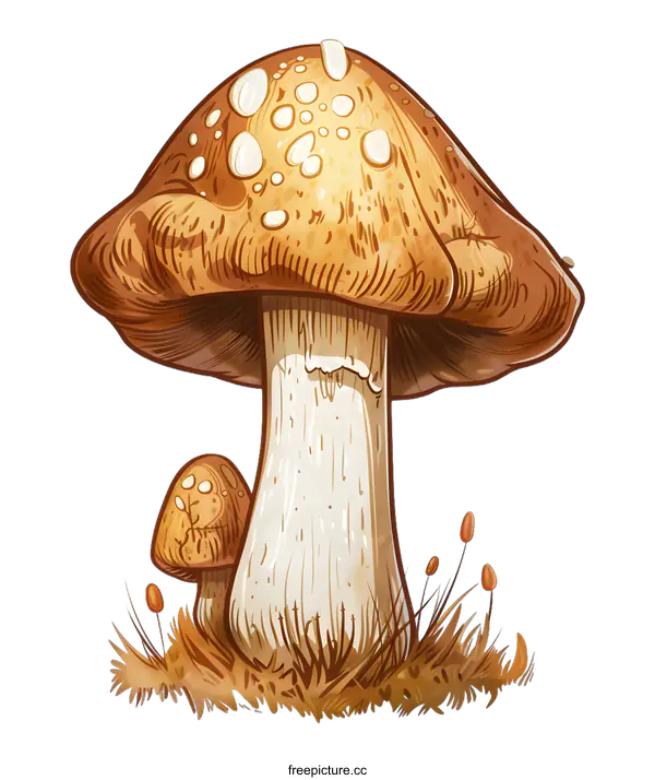 [Transparent Background PNG]Two Brown Mushrooms with White Spots Illustration