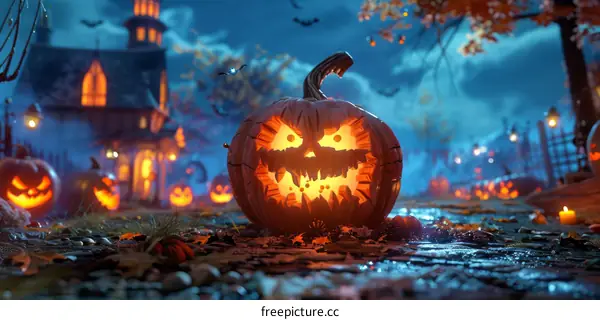 Spooky Halloween Pumpkin in a Graveyard