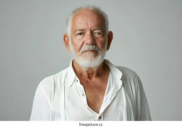 portrait of an old man with white beard and white hair