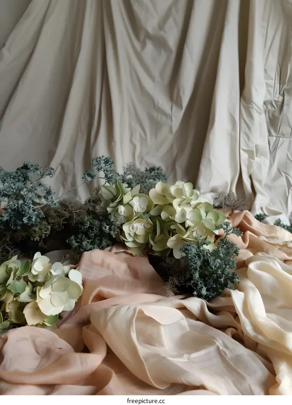 Dried Flowers and Fabric Texture Background