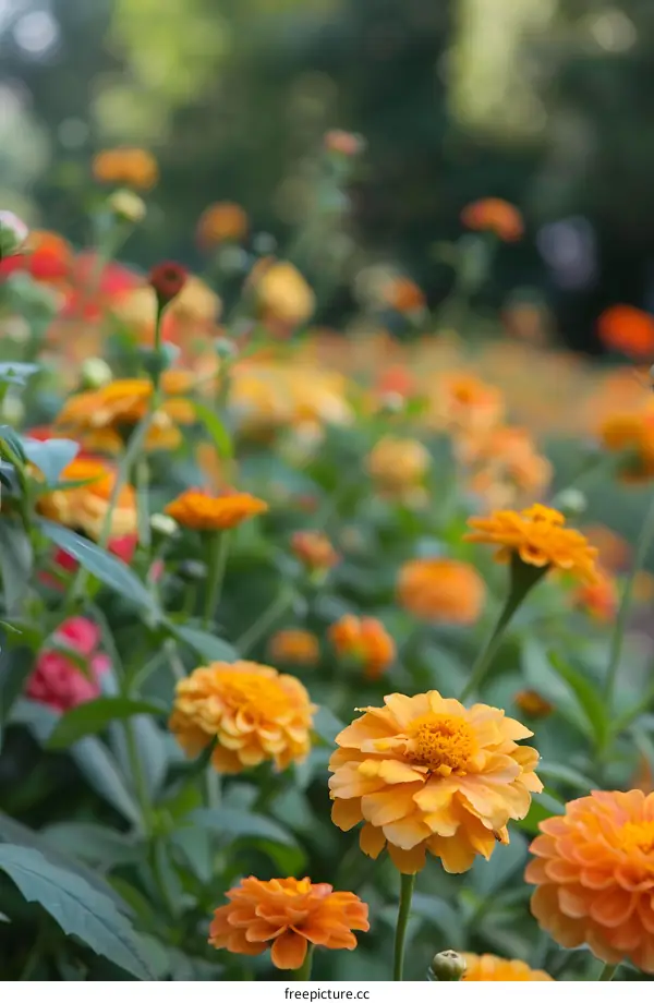Orange Zinnia Flowers in a Garden