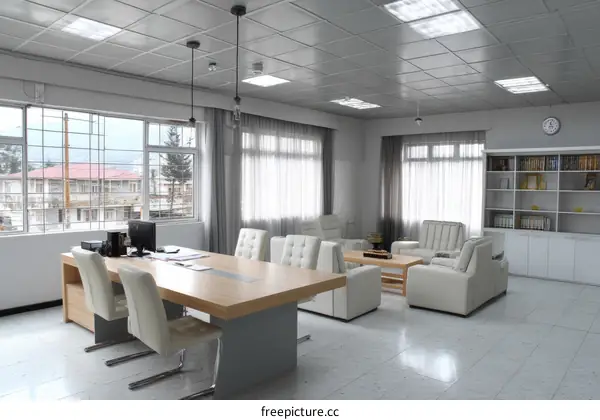Modern Office Meeting Room with Large Windows