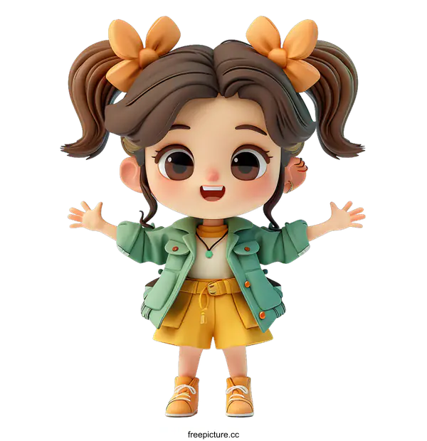 [Transparent Background PNG]Cute Cartoon Girl With Pigtails Wearing A Green Jacket