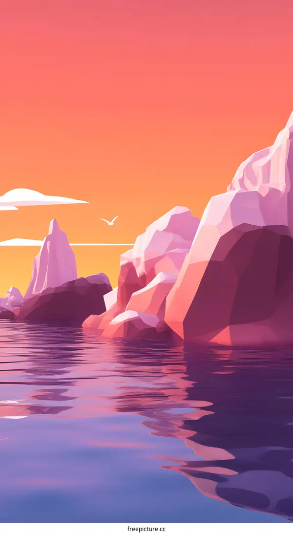 Low Poly Mountain Landscape Sunset Background Illustration