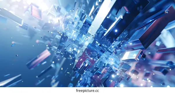 Blue and purple abstract 3D rendering of geometric shapes