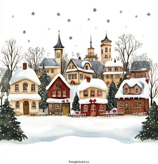 Winter Wonderland Village Scene Illustration