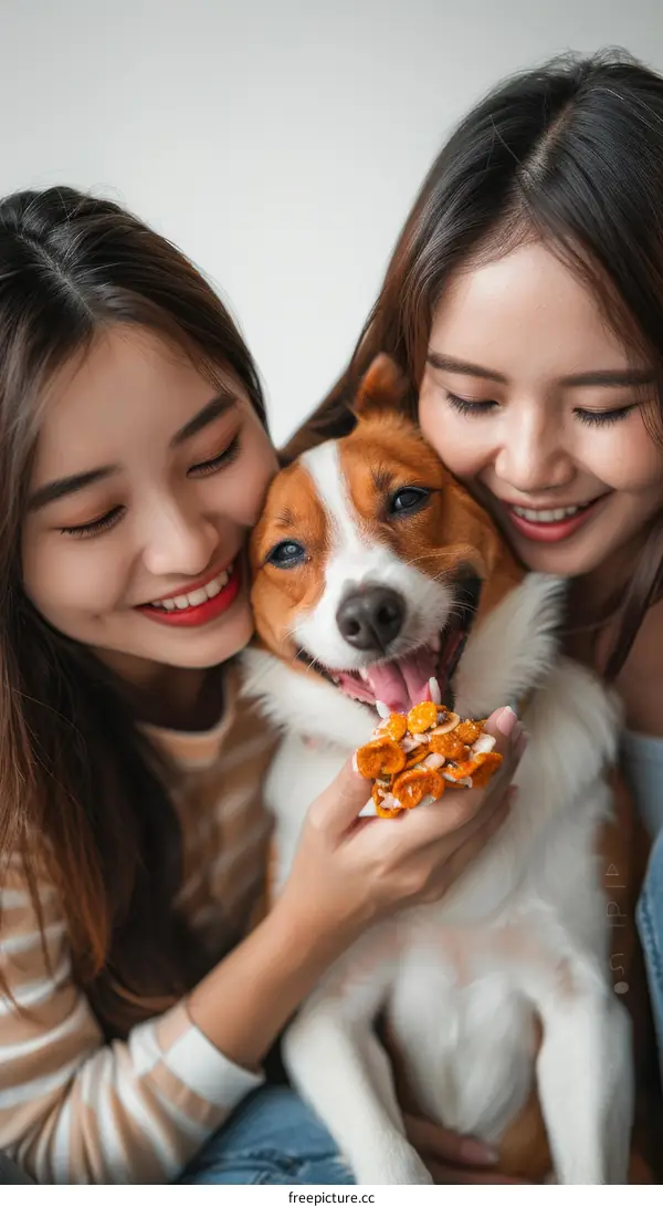 Two Asian women with a dog