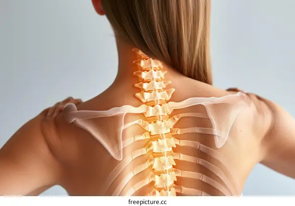 woman with highlighted spine and shoulder bones