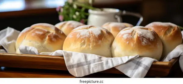 Loaf of homemade bread on a wooden tray
