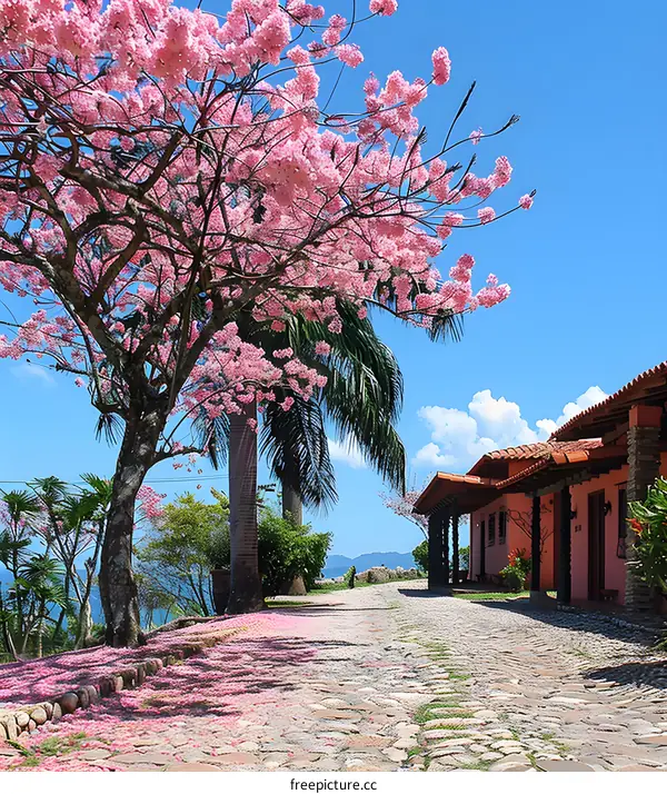 Pink flowers blooming in a tropical setting