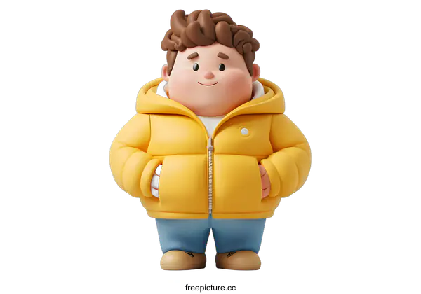 [Transparent Background PNG]Smiling Cartoon Man Wearing Yellow Jacket