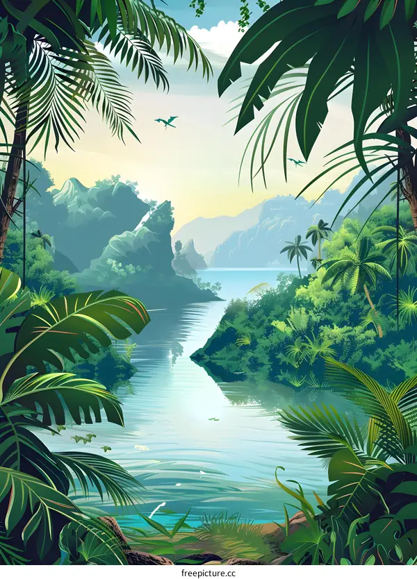 Tropical Rainforest Landscape Illustration
