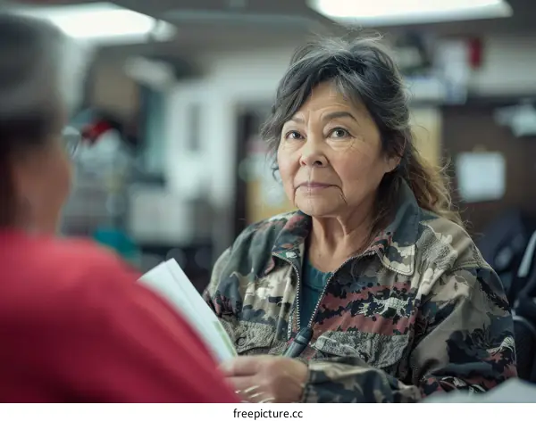 Portrait of a serious looking elderly Alaska Native woman