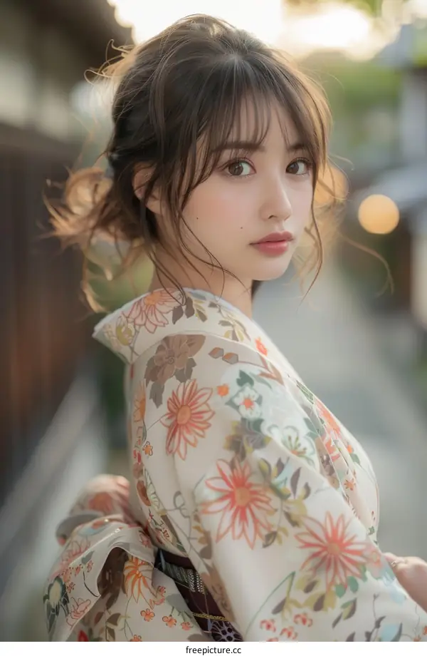 Beautiful Asian Woman in Traditional Japanese Kimono